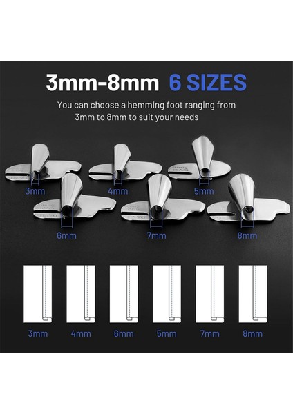 6 Adet Dikiş Haddelenmiş Hemmer Ayak, 3mm-8mm Geniş Dar Haddelenmiş Dikiş Makinesi Baskı Ayağı Kiti (Yurt Dışından) indirimleri