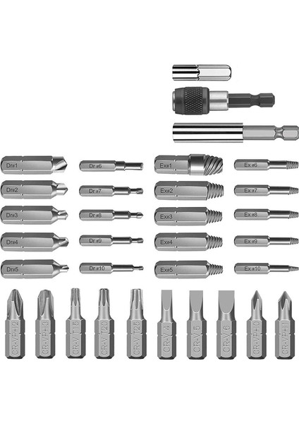 Hasarlı Vida Çıkarıcı, Manyetik Uzatma Uç Tutuculu 33 Parçalı Cıvata Çıkarıcı Kiti, Kırık Vida ve Sıyrılmış Cıvata Için Soket Adaptörü (Yurt Dışından)