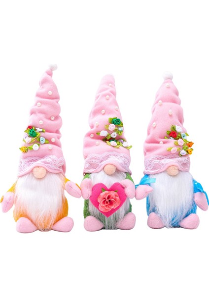 3 Pc Sevgililer Günü Gnome Silindir Şapka Inci Çiçek Yüzü Olmayan Bebek Hediye Kumaş Bebek Orman Yaşlı Dekorasyon (Yurt Dışından)