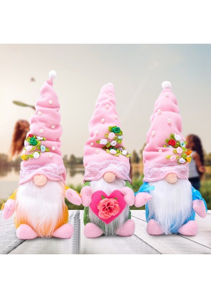 3 Pc Sevgililer Günü Gnome Silindir Şapka Inci Çiçek Yüzü Olmayan Bebek Hediye Kumaş Bebek Orman Yaşlı Dekorasyon (Yurt Dışından)