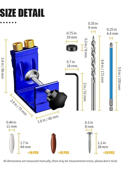 Cep Delik Jig Kiti, 15° Açılı Delikler Için Cep Delik Matkap Kılavuz Jig Seti, Ağaç Işleme Açılı Delik Delme Için A (Yurt Dışından)