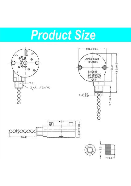 2 Adet Tavan Vantilatörü Işıkları Anahtarı Zingear ZE-208S E89885 3 Hız 4 Telli Fan Anahtarı Çekme Zinciri, Fan Işıkları Anahtarı, Bronz (Yurt Dışından)
