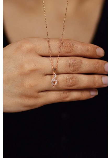Zirkon Taşlı Rose Sol Anahtarı Minimal Gümüş Kolye fiyatları