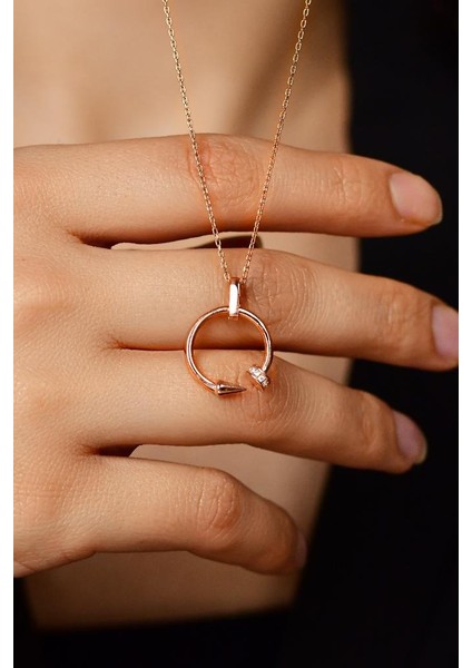 Zirkon Taşlı Rose Cartier Model Çivi Gümüş Kolye