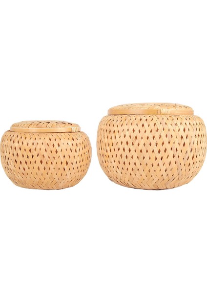 Küçük Eşyaların Saklanması Için Kapaklı 2 Küçük Dekoratif Bambu Sepet Seti El Yapımı ve Örgülü Bambu Saklama Kutusu (Yurt Dışından)