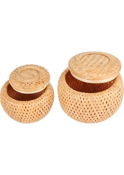 Küçük Eşyaların Saklanması Için Kapaklı 2 Küçük Dekoratif Bambu Sepet Seti El Yapımı ve Örgülü Bambu Saklama Kutusu (Yurt Dışından) fiyatları