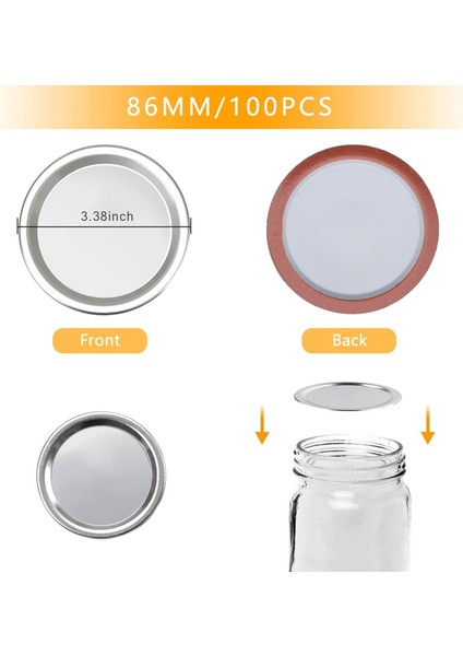 200 Adet Geniş Ağız 86 mm Mason Kavanoz Konserve Kapakları, Silikon Contalı Yeniden Kullanılabilir Sızdırmaz Bölünmüş Tip Gümüş Kapaklar Halkalar (Yurt Dışından) fiyatları