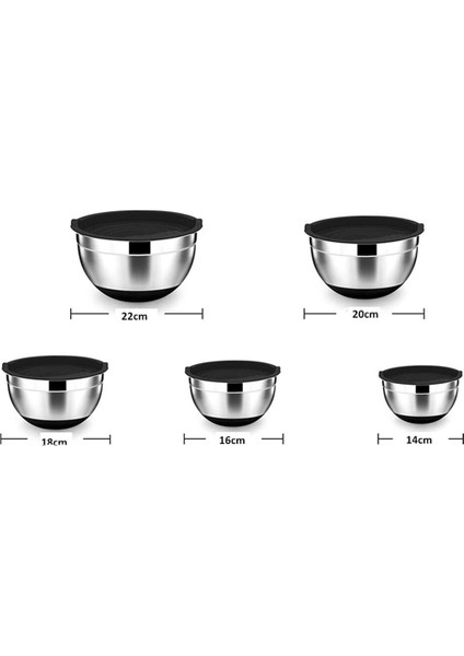 5 Adet Karıştırma Kasesi, Hava Geçirmez Kapaklı ve Tabansız Paslanmaz Çelik Salata Kasesi, Mutfak Pişirme Pişirme Için Servis Kasesi, Vb. (Yurt Dışından)
