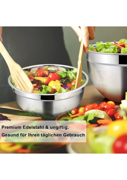 5 Adet Karıştırma Kasesi, Hava Geçirmez Kapaklı ve Tabansız Paslanmaz Çelik Salata Kasesi, Mutfak Pişirme Pişirme Için Servis Kasesi, Vb. (Yurt Dışından)