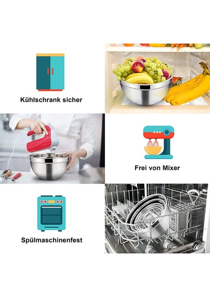 5 Adet Karıştırma Kasesi, Hava Geçirmez Kapaklı ve Tabansız Paslanmaz Çelik Salata Kasesi, Mutfak Pişirme Pişirme Için Servis Kasesi, Vb. (Yurt Dışından)
