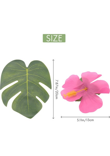 300 Adet Tropikal Parti Dekorasyon Malzemeleri 8 Inç Tropikal Palmiye Monstera Yaprakları ve Hibiscus Çiçekler, Simülasyon Yaprağı (Yurt Dışından)