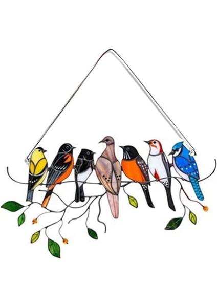 1 Tel Üzerinde Çok Renkli Kuşlar Yüksek Lekeli Akrilik Suncatcher Pencere Paneli, Kuş Serisi Süsler Kolye Ev Dekor-7 Kuşlar (Yurt Dışından)