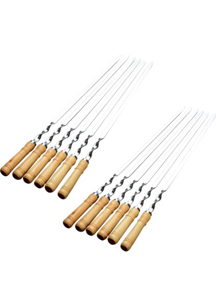 12 Adet 55CM Barbekü Şiş Uzun Saplı Şiş Kebap Barbekü Izgara Çubuğu Ahşap Barbekü Çatalı Paslanmaz Çelik Açık Havada Izgara Iğnesi (Yurt Dışından)
