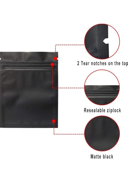 200 Paket Koku Geçirmez Çanta - 3 x 4 Inç Açılıp Kapanabilir Mylar Çanta Folyo Kese Çanta Düz Fermuar Kapatma Çanta Mat Siyah (Yurt Dışından)