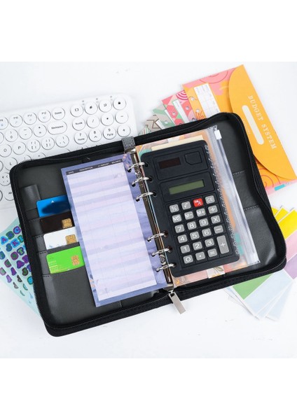A6 Glitter El Fermuarlı Çanta Gevşek Yaprak Bağlayıcı Defter Iç Çekirdek Kapak Not Defteri Planlayıcısı Ofis Kırtasiye Malzemeleri Siyah (Yurt Dışından) modelleri