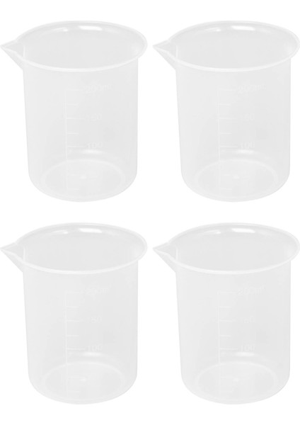 Mutfak Laboratuarı Mezun Beher Şeffaf Plastik Ölçüm Kabı Kapaklı Ölçüm Sürahisi 200ML 4 Adet ile Kalınlaşmak (Yurt Dışından)