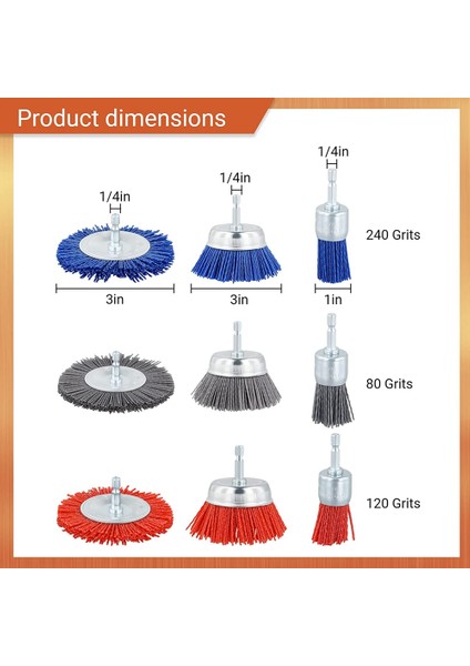 Filament Aşındırıcı Tel Fırça Tekerlekleri, Pas Korozyon Boyasının Çıkarılması Için 1/4 Inç Matkaplı 3 Boyutlu Naylon Set (Yurt Dışından)