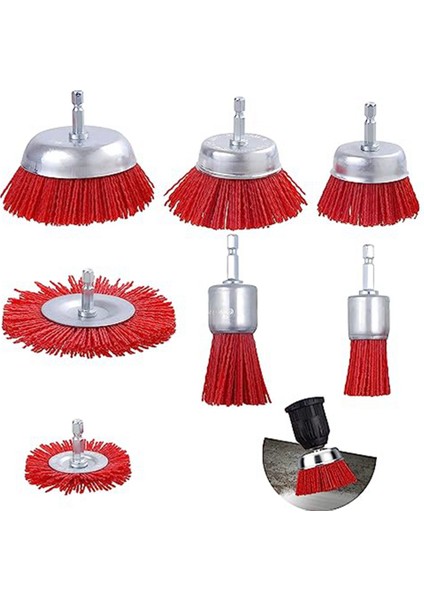7 Paket Naylon Filament Aşındırıcı Tel Fırça Tekerleği ve Fincan Fırça Seti, 1/4 Inç Altıgen, Naylon Set (Yurt Dışından)