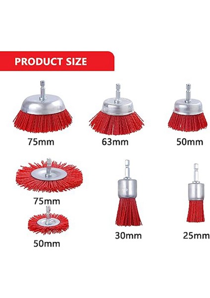 7 Paket Naylon Filament Aşındırıcı Tel Fırça Tekerleği ve Fincan Fırça Seti, 1/4 Inç Altıgen, Naylon Set (Yurt Dışından)