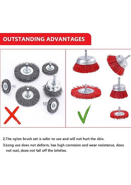 7 Paket Naylon Filament Aşındırıcı Tel Fırça Tekerleği ve Fincan Fırça Seti, 1/4 Inç Altıgen, Naylon Set (Yurt Dışından)