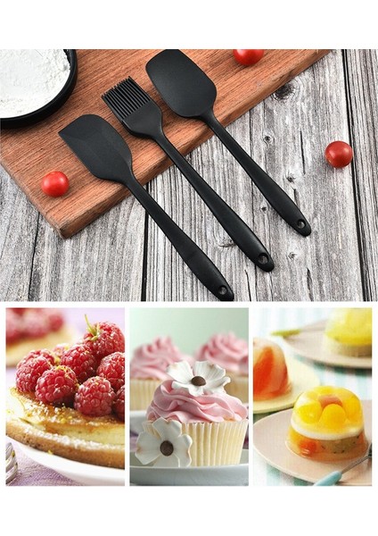 Silikon Spatula 3 Parça Set Kek Spatula Yağ Fırçası Silikon Set Kek Spatula Yağ Fırçası Pişirme Aracı Set (Yurt Dışından)