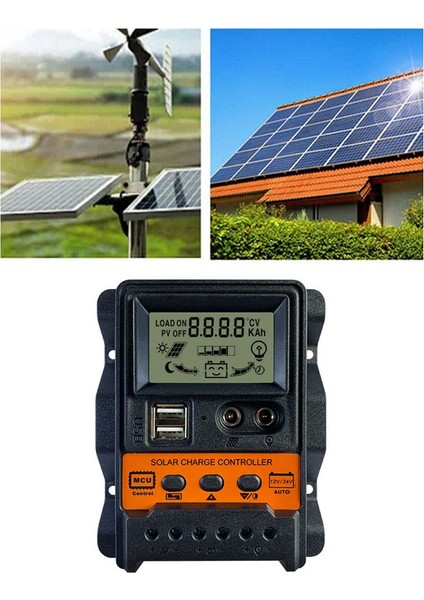20A Solar Şarj Regülatörü 12V24V Güneş Paneli Denetleyici Regülatörü Otomatik 2 USB LCD Ekran Yük Boşaltıcı (Yurt Dışından)