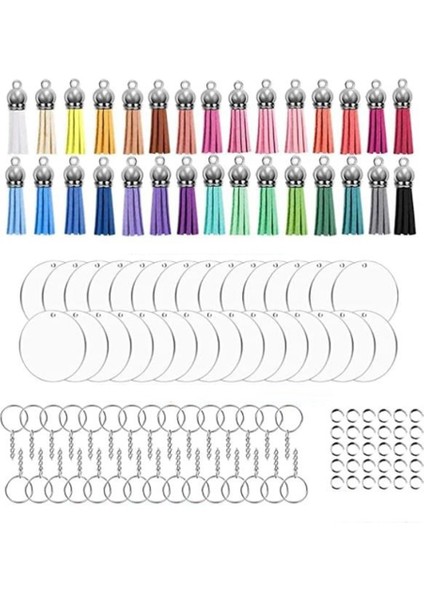 120 Adet Akrilik Anahtarlık Boşlukları Kiti, 30 Adet 2 Inç Akrilik Boşluklar, 30 Adet Püsküller, 30 Adet Anahtarlık Yüzükler, 30 Adet Atlama Halkası (Yurt Dışından)