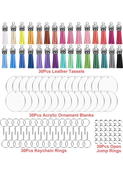 120 Adet Akrilik Anahtarlık Boşlukları Kiti, 30 Adet 2 Inç Akrilik Boşluklar, 30 Adet Püsküller, 30 Adet Anahtarlık Yüzükler, 30 Adet Atlama Halkası (Yurt Dışından) fırsatları