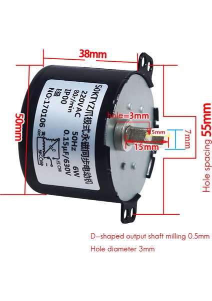 50KTYZ Sabit Mıknatıslı Senkron Motor Cw/ccw Düşük Hızlı Yüksek Torklu Motor Ac 220V 6-10W Minyatür (30 Rpm) (Yurt Dışından)