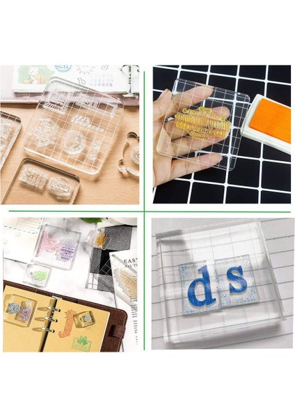Adet Damga Blokları Akrilik Şeffaf Damgalama Blokları Araçları Scrapbooking El Sanatları Yapımı Için Izgara Çizgileri ile (Yurt Dışından)