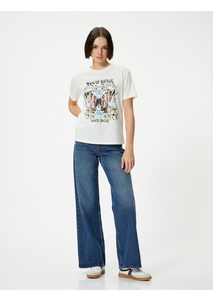 Pamuklu Baskılı T-Shirt Kısa Kollu Bisiklet Yaka fiyatları