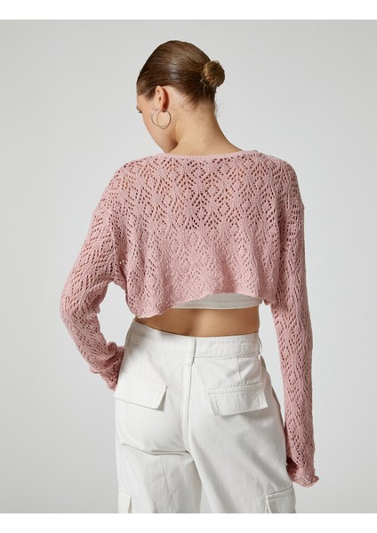 Crop Ajurlu T-Shirt Geniş Uzun Kollu Bisiklet Yaka Rahat Kalıp fırsatları