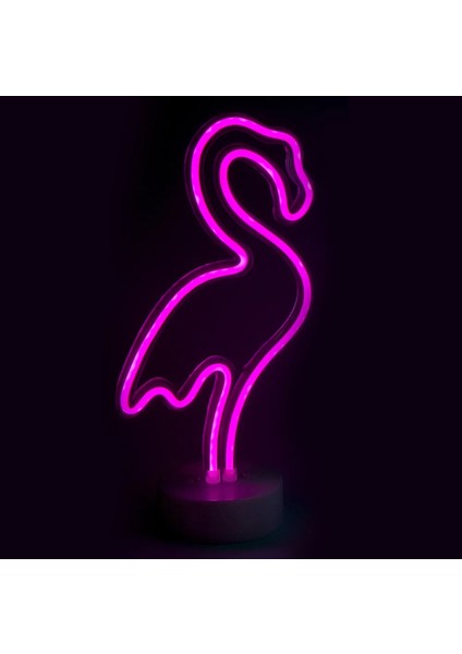 Coverzone Flamingo Neon Led Işık Iç Mekan Aydınlatma USB Kablosu Yada Pilli Kullanıma Uygun Şık Hediyelik Veya Parti Organizasyonlarda Kullanım Neon LED Işık 32CM Yükseklik