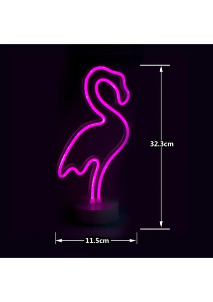 Coverzone Flamingo Neon Led Işık Iç Mekan Aydınlatma USB Kablosu Yada Pilli Kullanıma Uygun Şık Hediyelik Veya Parti Organizasyonlarda Kullanım Neon LED Işık 32CM Yükseklik