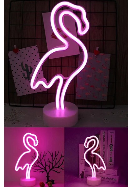 Coverzone Flamingo Neon Led Işık Iç Mekan Aydınlatma USB Kablosu Yada Pilli Kullanıma Uygun Şık Hediyelik Veya Parti Organizasyonlarda Kullanım Neon LED Işık 32CM Yükseklik