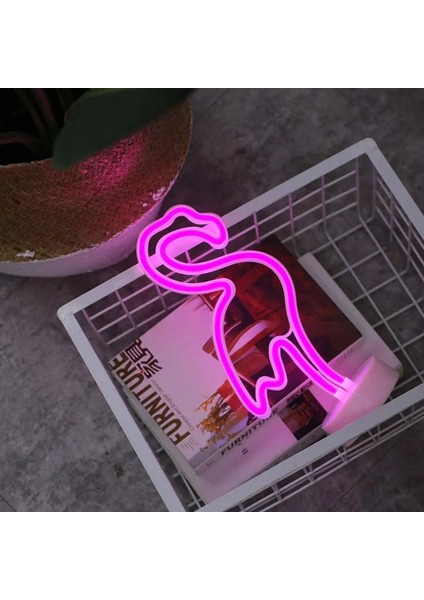 Coverzone Flamingo Neon Led Işık Iç Mekan Aydınlatma USB Kablosu Yada Pilli Kullanıma Uygun Şık Hediyelik Veya Parti Organizasyonlarda Kullanım Neon LED Işık 32CM Yükseklik