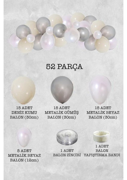 Beyaz Sadeliği Konsept Balon Zinciri Parti Balon Seti 52 Parça fiyatları
