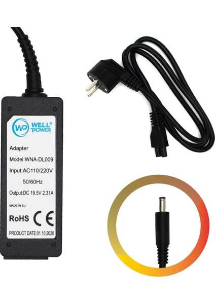 Well Power Dell Notebook Laptop Adaptörü 19,5V 2.31A 45W 4.5 x 3.0 mm  Wellpower WNA-DL009