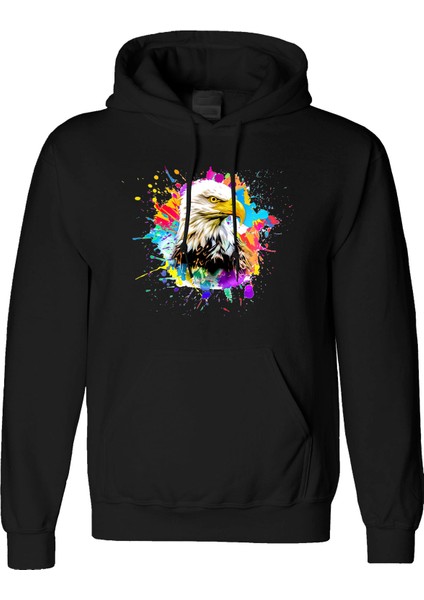 Eagle Color Kartal Tasarım Dijital Baskılı 3 Iplik Şardonlu Unisex Kapüşonlu Hoodie Sweatshirt
