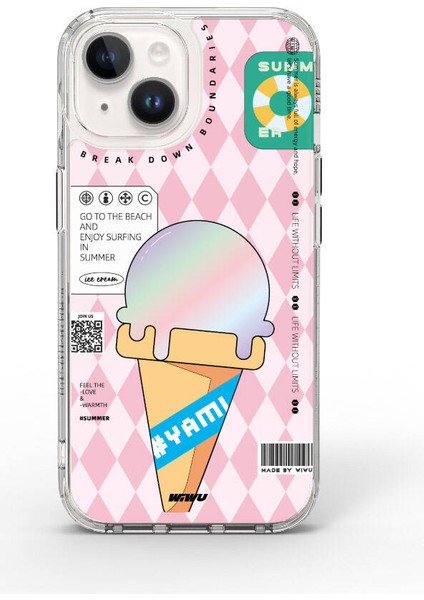 iPhone 15 Kılıf Çift Katman Desenli Wiwu Summer Serisi Kapak Pembe
