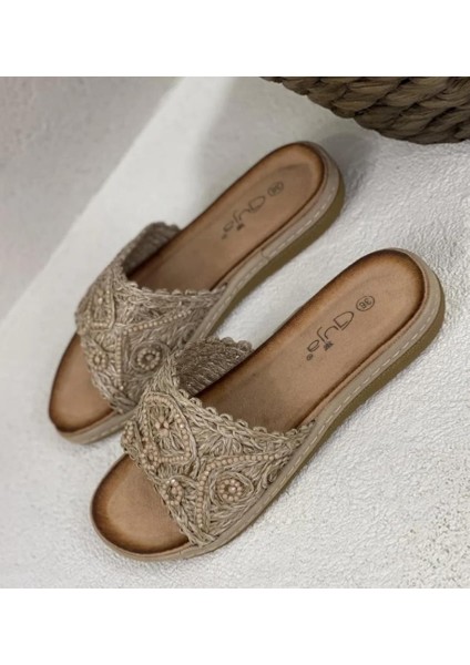 23Y150-38 Kadın Günlük Hasır Desenli Anatomik Taban Fashion Terlik