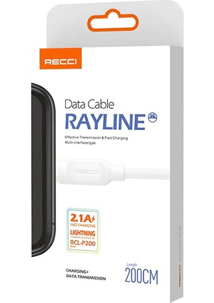 iPhone Şarj Kablosu Recci RCL-P200 City Of Sky Serisi Lightning To Usb-A Data ve Şarj Kablo 2m Beyaz