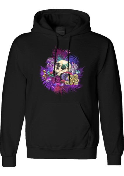 Skull Trip Tasarım Dijital Baskılı 3 Iplik Şardonlu Unisex Kapüşonlu Hoodie Sweatshirt