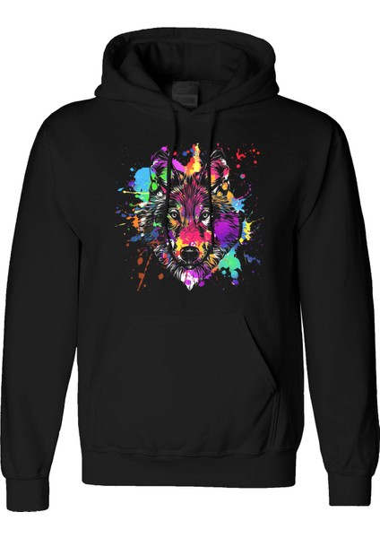 Acid Wolf Asarım Dijital Baskılı 3 Iplik Şardonlu Unisex Kapüşonlu Hoodie Sweatshirt