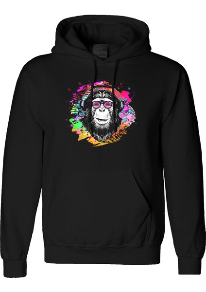 Acid Maymun Tasarım Dijital Baskılı 3 Iplik Şardonlu Unisex Kapüşonlu Hoodie Sweatshirt
