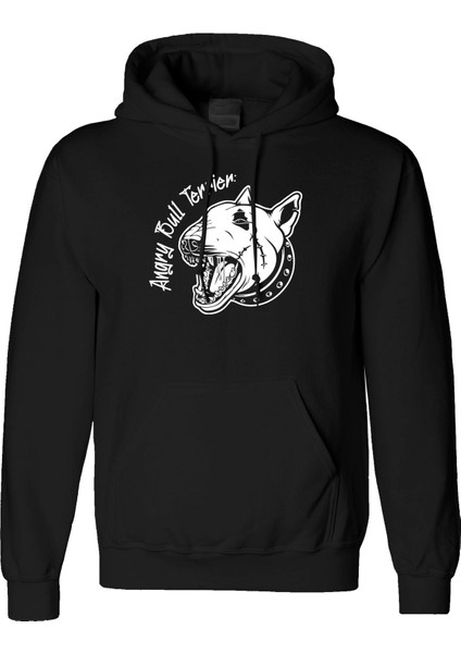 Angry Bull Terrier Tasarım Dijital Baskılı 3 Iplik Şardonlu Unisex Kapüşonlu Hoodie Sweatshirt