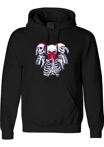 Skull Gangster Tasarım Dijital Baskılı 3 Iplik Şardonlu Unisex Kapüşonlu Hoodie Sweatshirt
