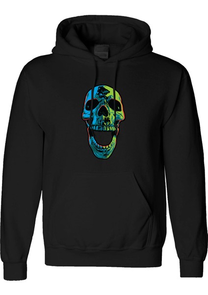 Skull Laugh Tasarım Dijital Baskılı 3 Iplik Şardonlu Unisex Kapüşonlu Hoodie Sweatshirt
