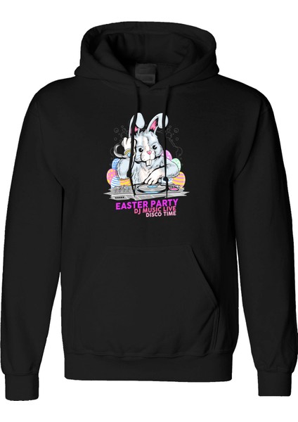 Easter Party Tasarım Dijital Baskılı 3 Iplik Şardonlu Unisex Kapüşonlu Hoodie Sweatshirt
