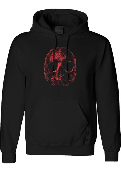 Skull Red Tasarım Dijital Baskılı 3 Iplik Şardonlu Unisex Kapüşonlu Hoodie Sweatshirt